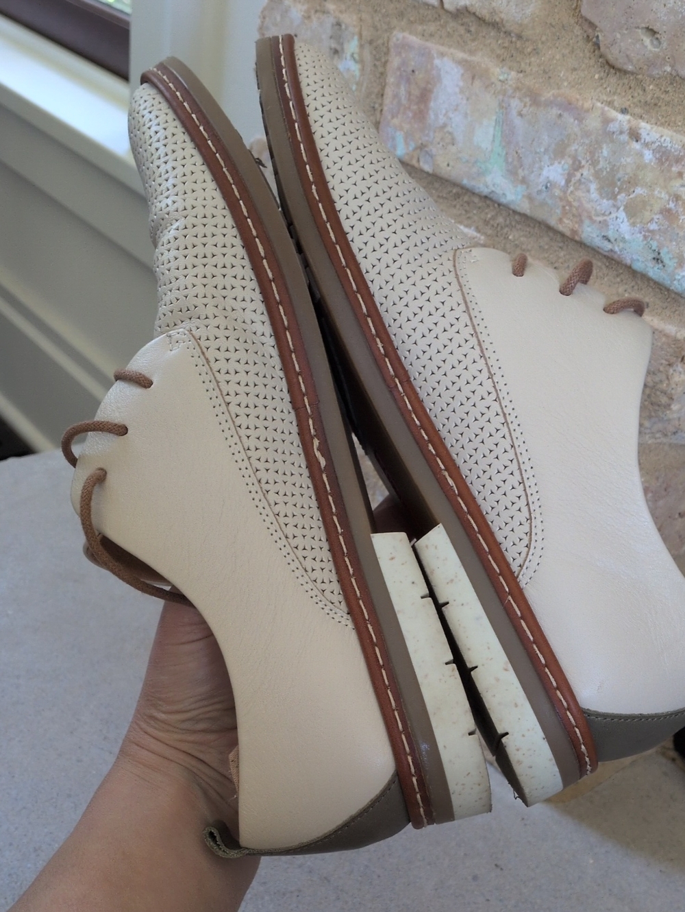 PIKOLINOS I Cream Perforated Leather Santander Oxfords with Brown Trim, 41 - Picture 9 of 16